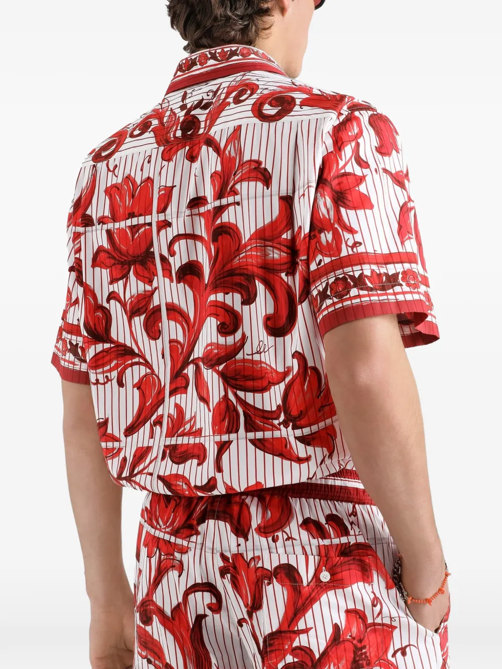 Dolce & Gabbana Gestreept popeline overhemd met Majolica-print Rood