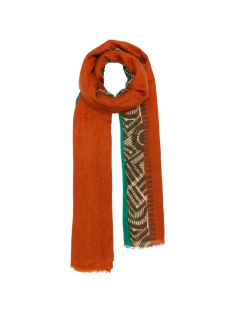 Lovat & Green Equinox geometric-print frayed scarf