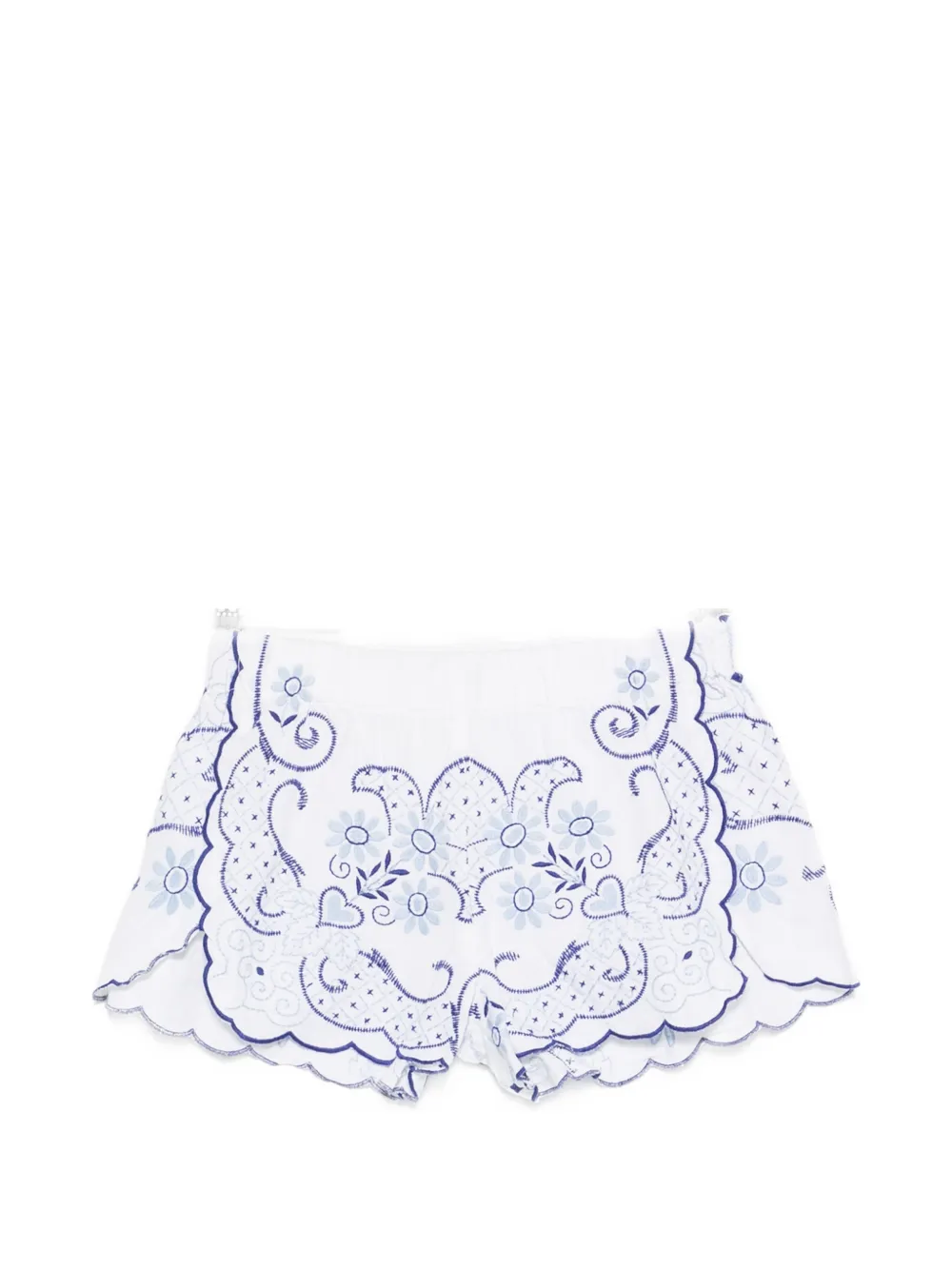 Orsina Embroidered Scalloped-edge Mini Shorts In White