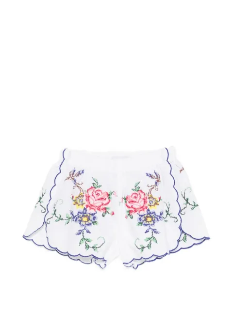 orsina floral-embroidered scalloped-hem mini shorts