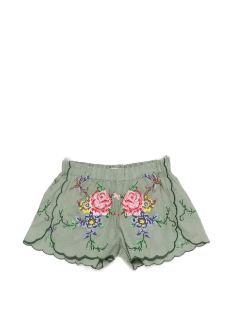 orsina floral-embroidered scalloped-hem shorts