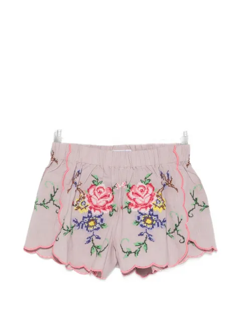 orsina floral-embroidered scalloped shorts