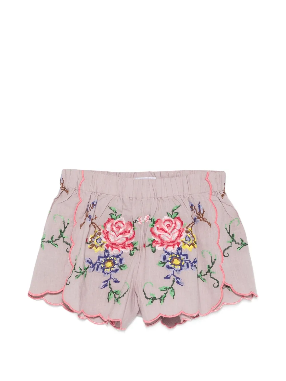 orsina floral-embroidered scalloped shorts - Purple