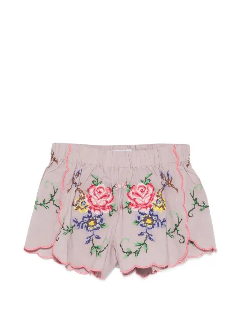 orsina floral-embroidered scalloped shorts