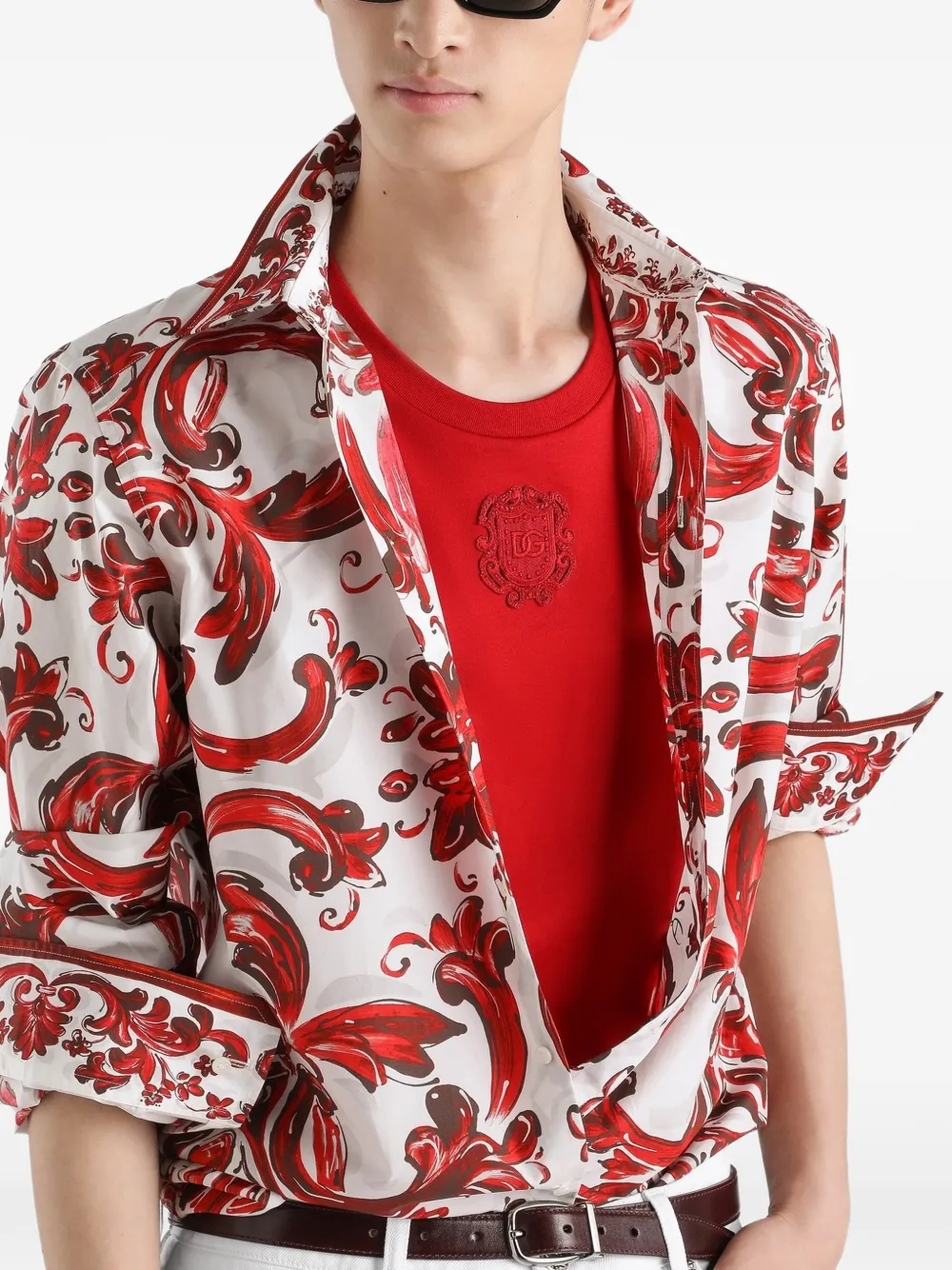 Dolce & Gabbana Popeline overhemd met Majolica-print Wit