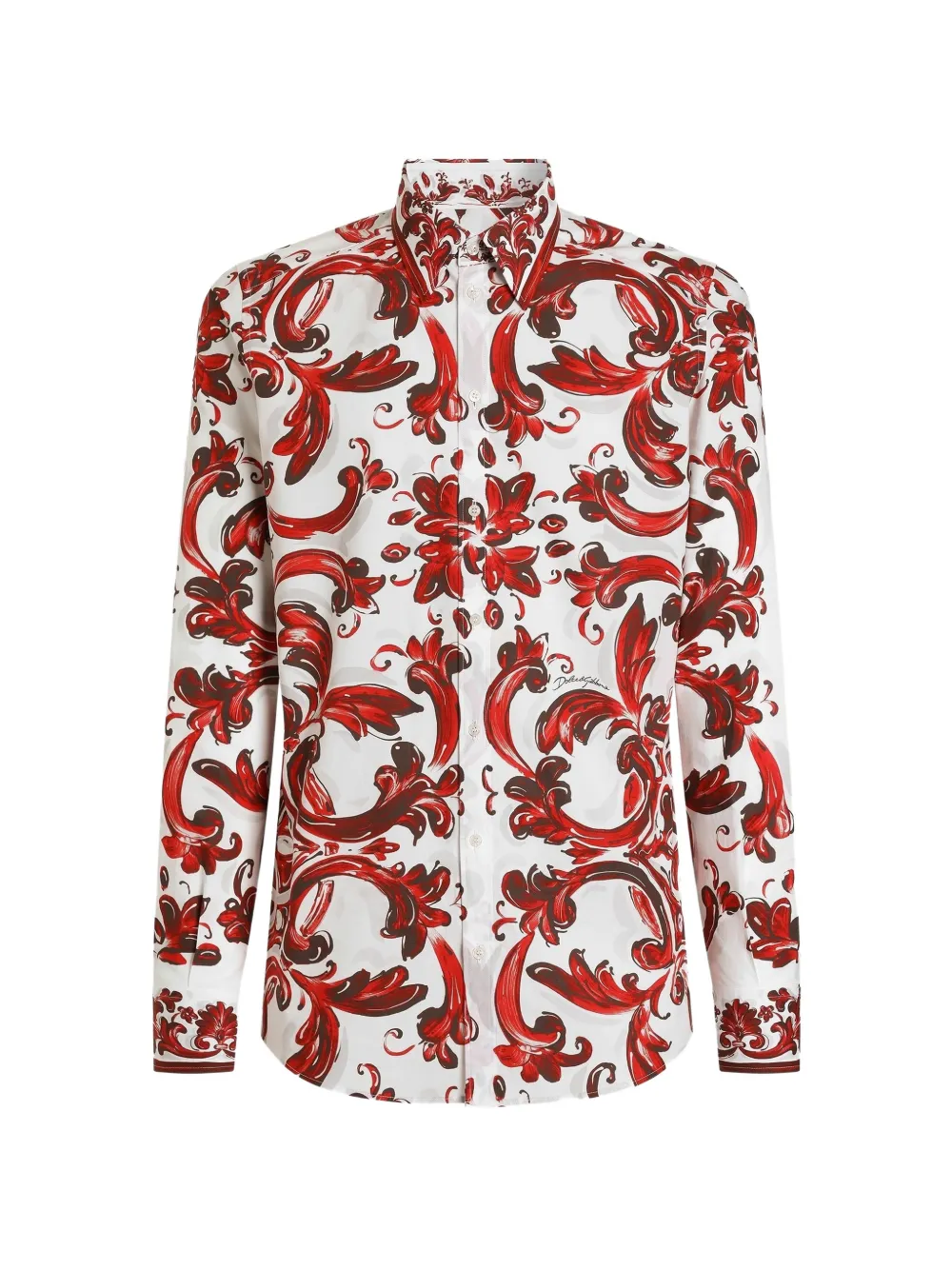 Dolce & Gabbana Camicia Martini in popeline con stampa maiolica - Bianco