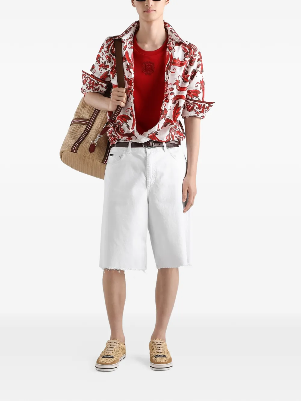 Dolce & Gabbana Popeline overhemd met Majolica-print Wit
