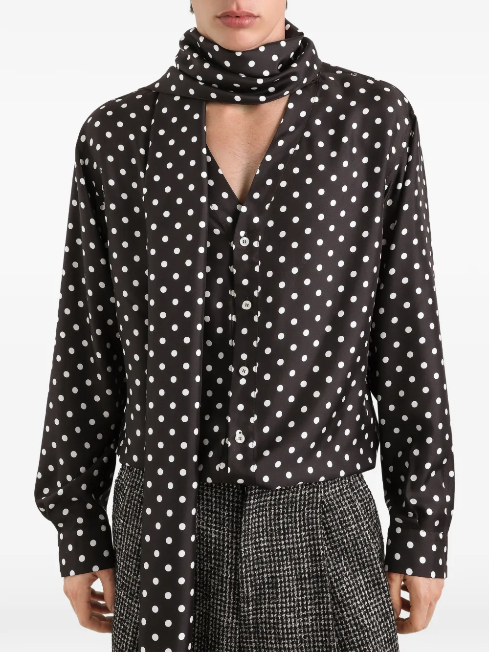 Dolce & Gabbana Camicia Martini in twill di seta con stampa a pois - Nero