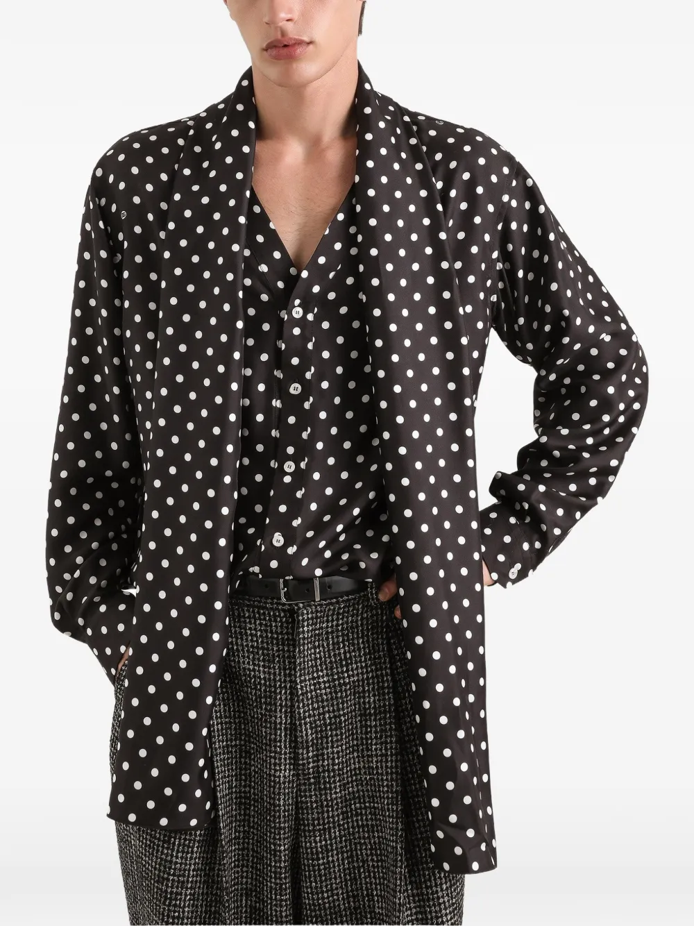 Dolce & Gabbana polka dot-print silk twill martini shirt Zwart