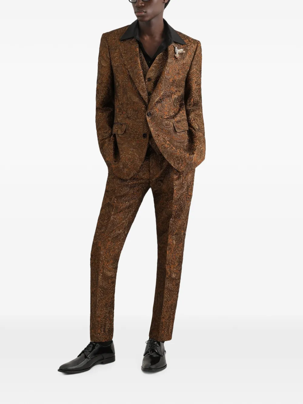 Dolce & Gabbana Brokaat top met enkele rij knopen Bruin