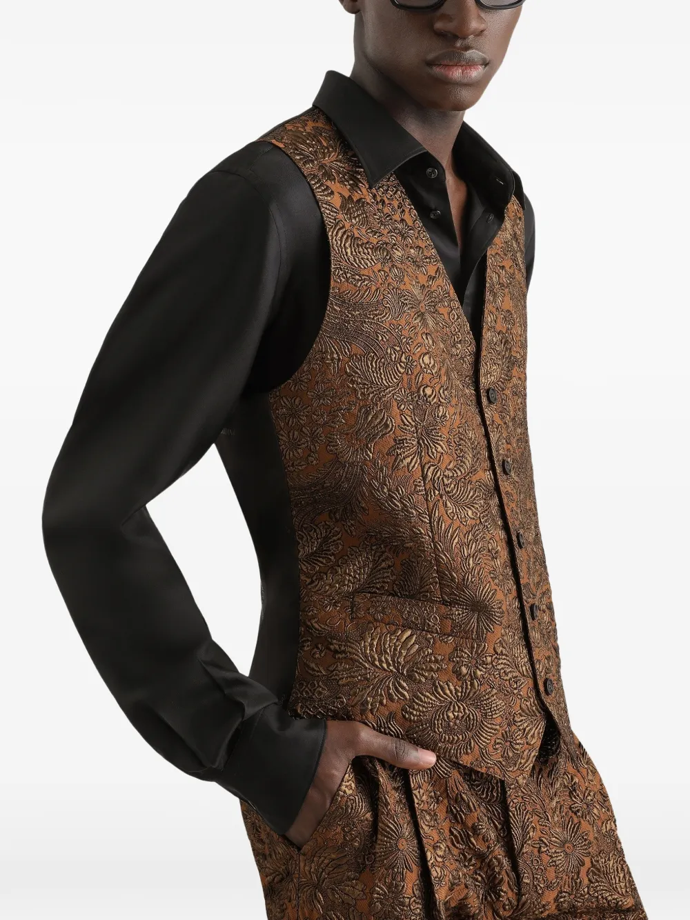Dolce & Gabbana Brokaat top met enkele rij knopen Bruin