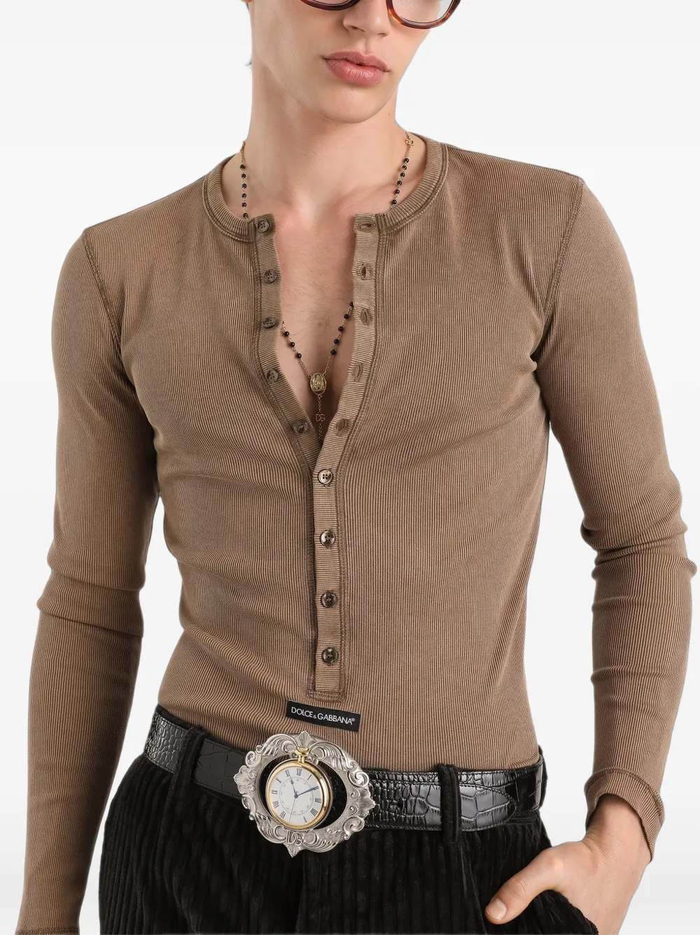 Dolce & Gabbana Serafino geribbeld T-shirt Beige