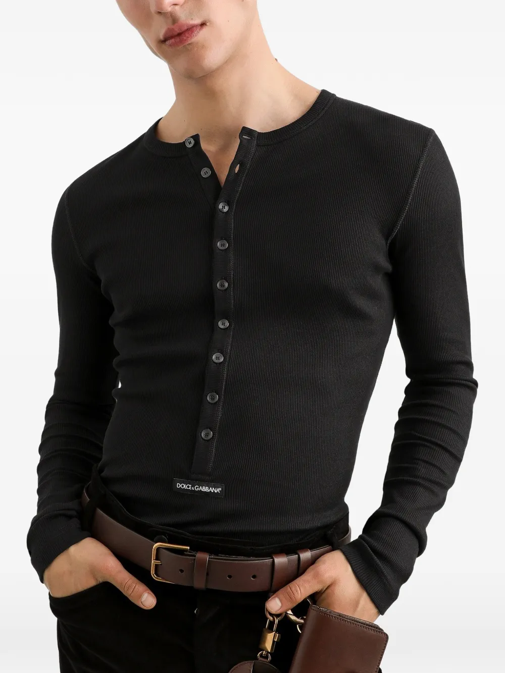 Dolce & Gabbana Serafino T-shirt in geribbelde katoenen Zwart