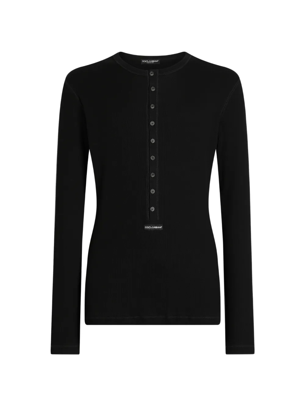 Dolce & Gabbana T-shirt Serafino in cotone a coste - Nero