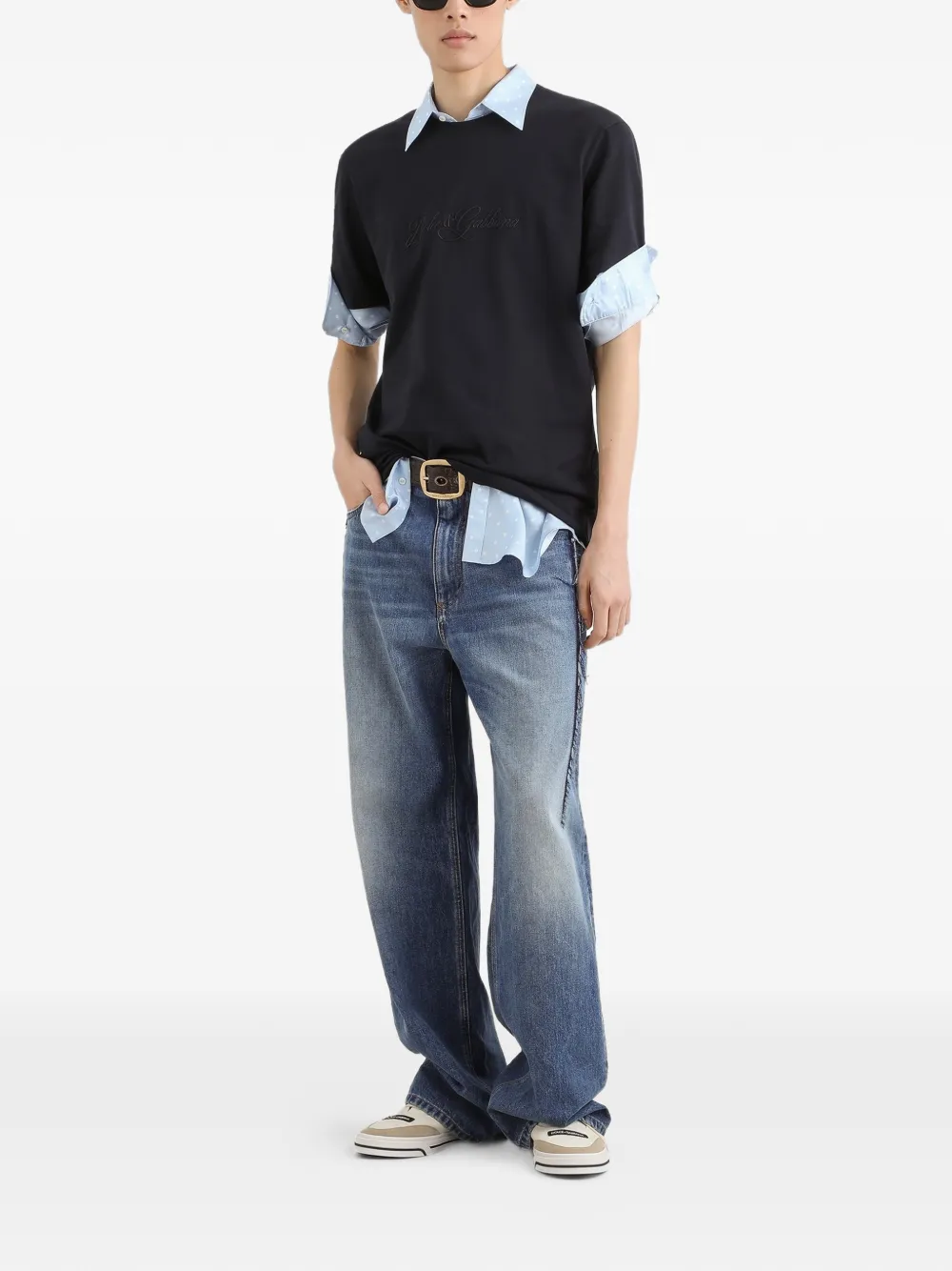 Dolce & Gabbana T-shirt met geborduurd logo Blauw