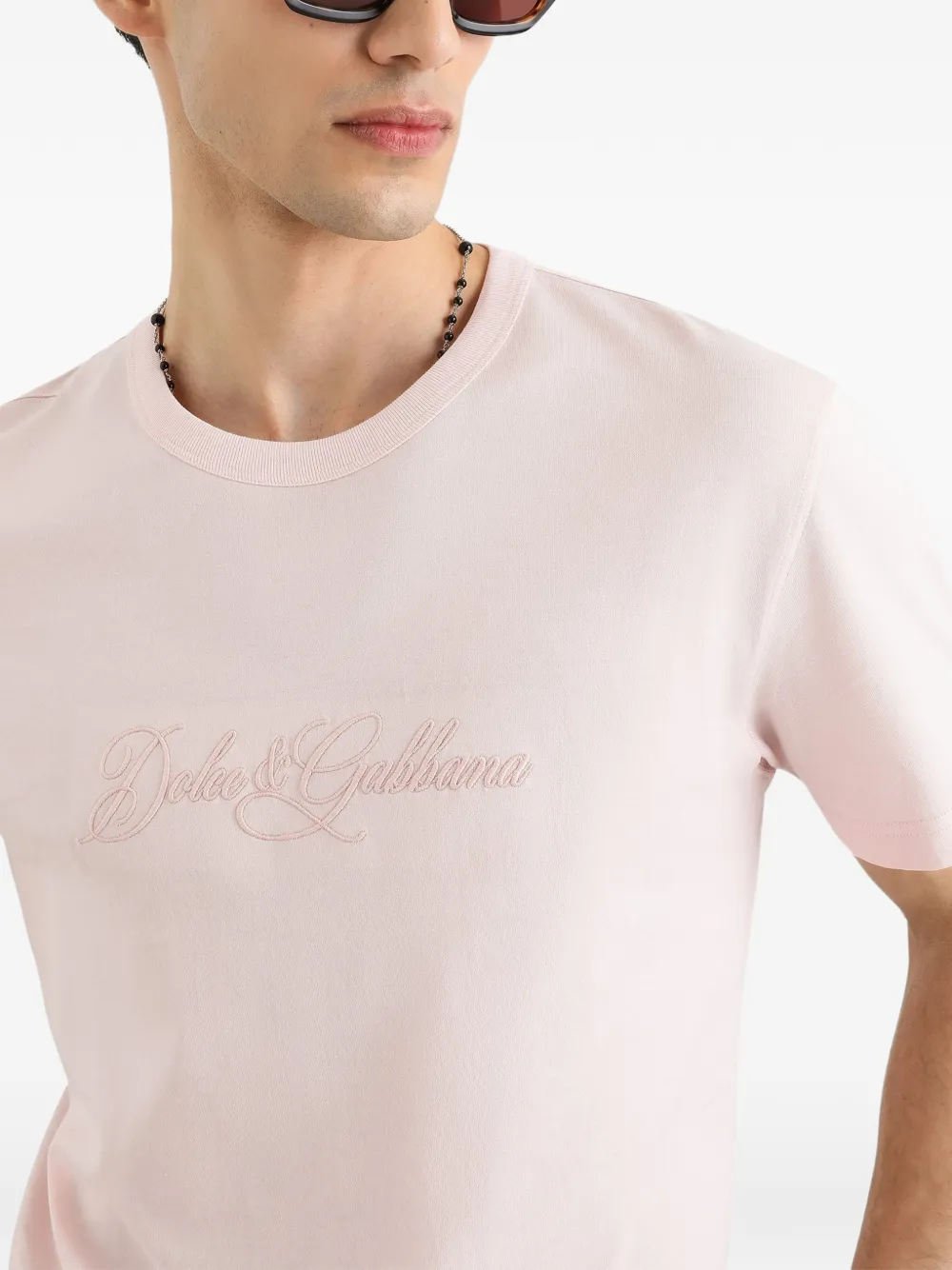 Dolce & Gabbana Katoenen T-shirt met geborduurd DG-logo Roze