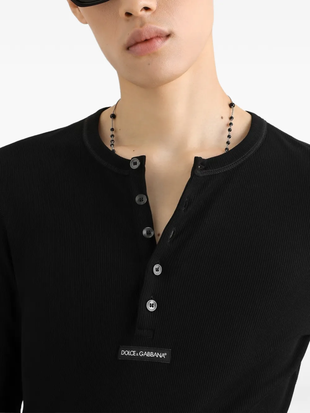 Dolce & Gabbana Serafino jersey T-shirt met logo Zwart