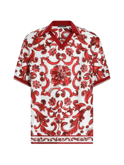 Dolce & Gabbana Majolica-print silk twill polo shirt