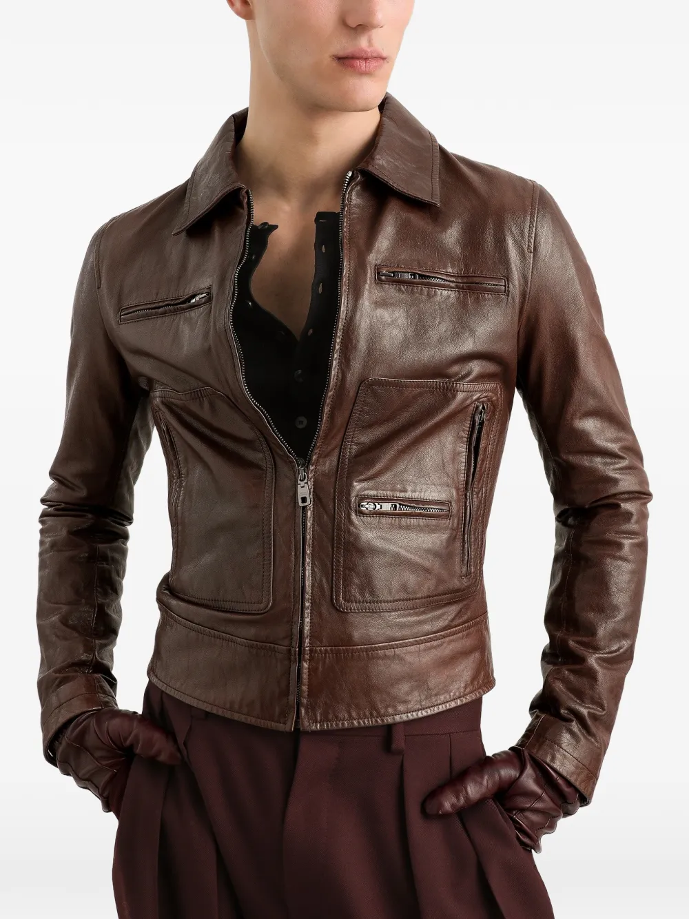 Dolce & Gabbana Leren jack Bruin