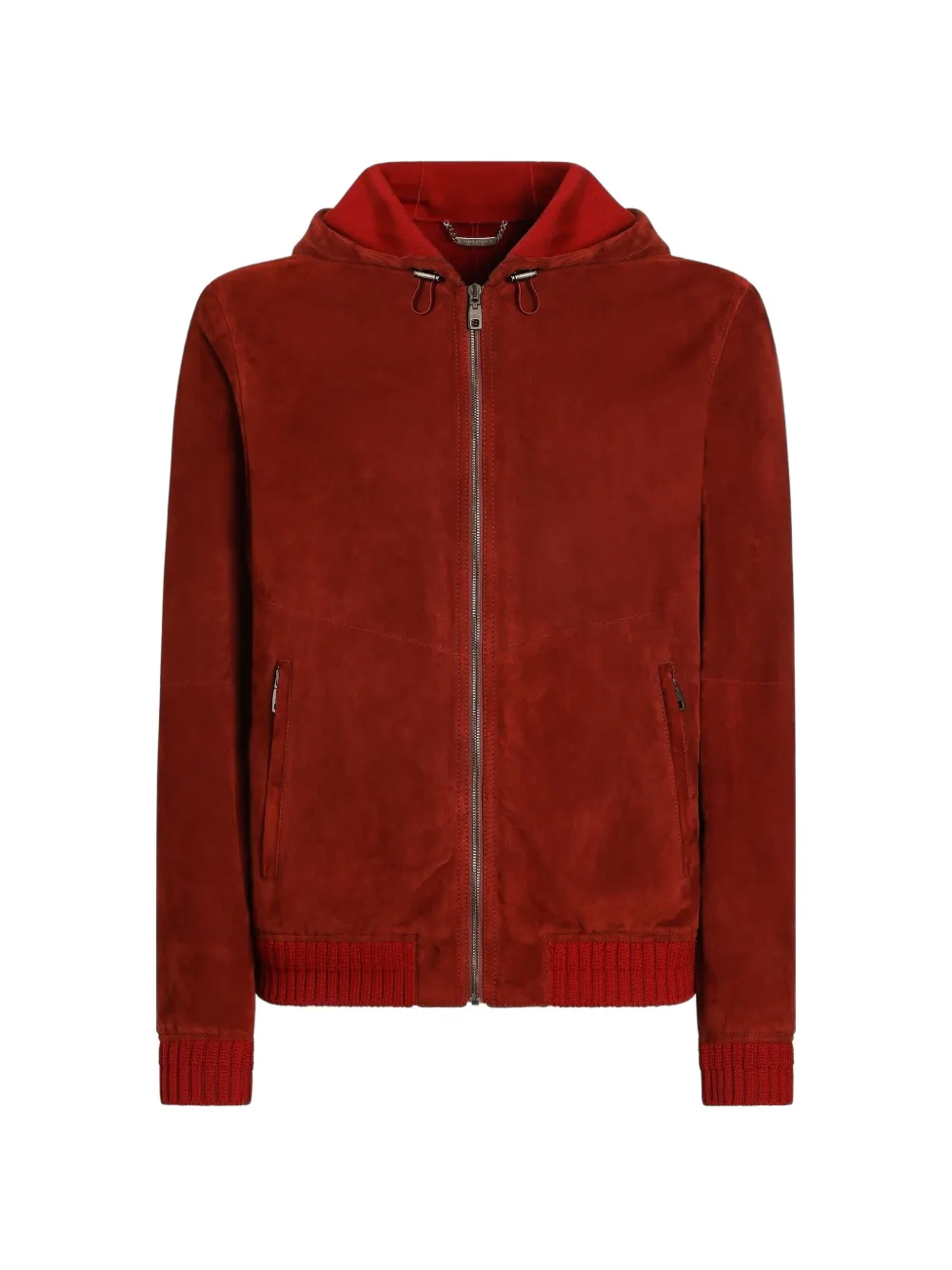 Dolce & Gabbana Giacca in pelle scamosciata con cappuccio e dettagli in maglia - Rosso