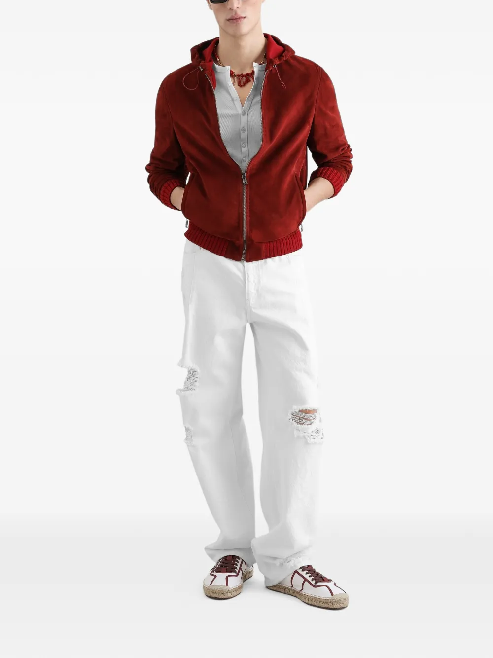 Dolce & Gabbana Suède jack met capuchon en gebreide details Rood