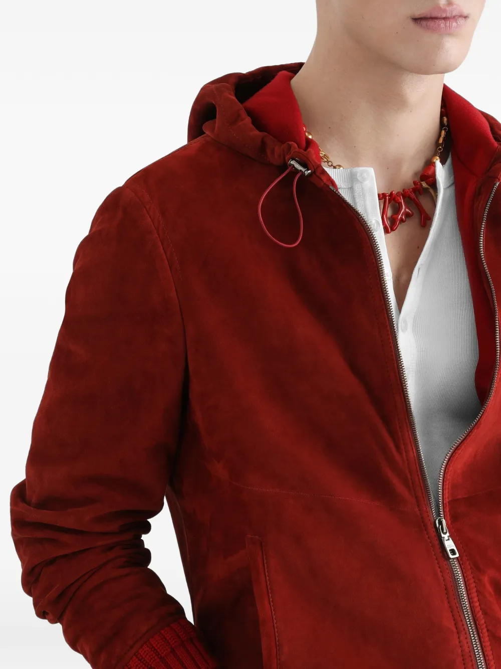 Dolce & Gabbana Suède jack met capuchon en gebreide details Rood