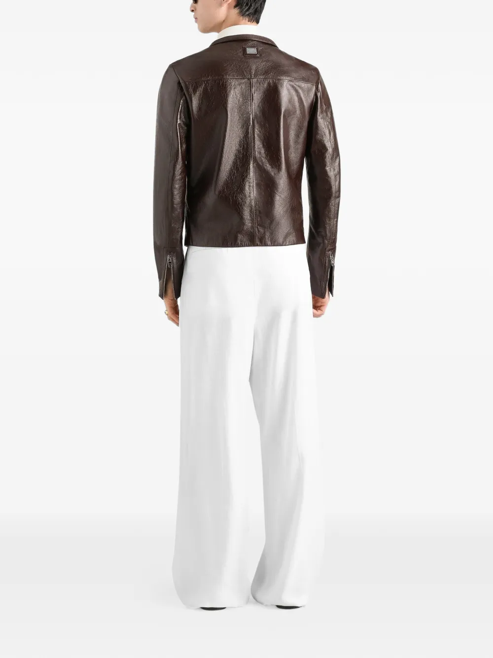 Dolce & Gabbana Intarsia leren jack Bruin