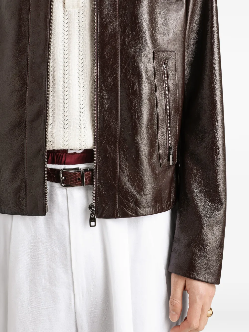 Dolce & Gabbana Intarsia leren jack Bruin