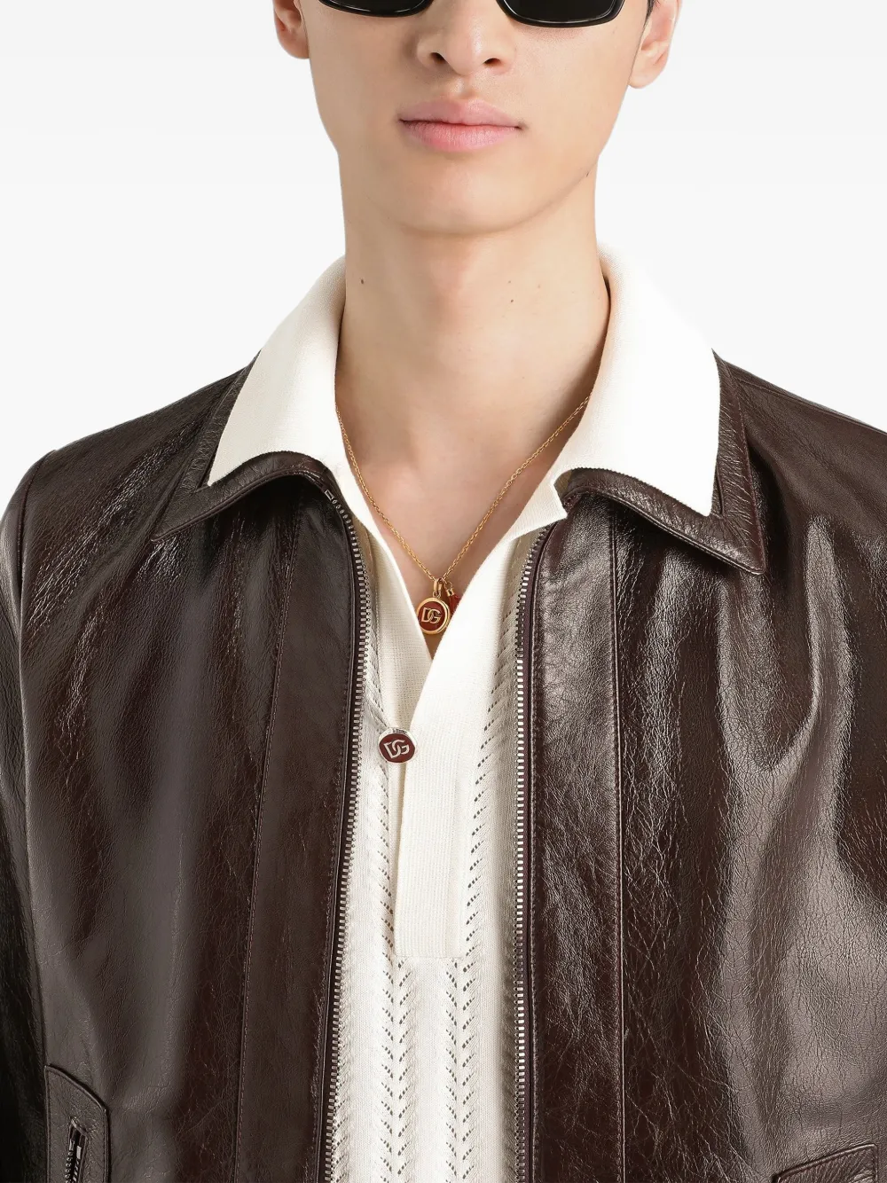Dolce & Gabbana Intarsia leren jack Bruin