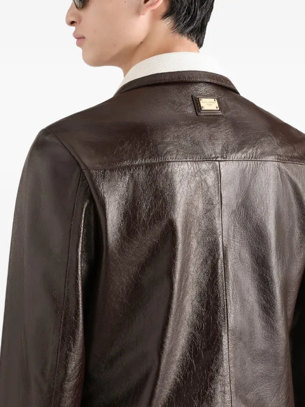 Dolce & Gabbana Intarsia Leather Jacket | Brown | FARFETCH