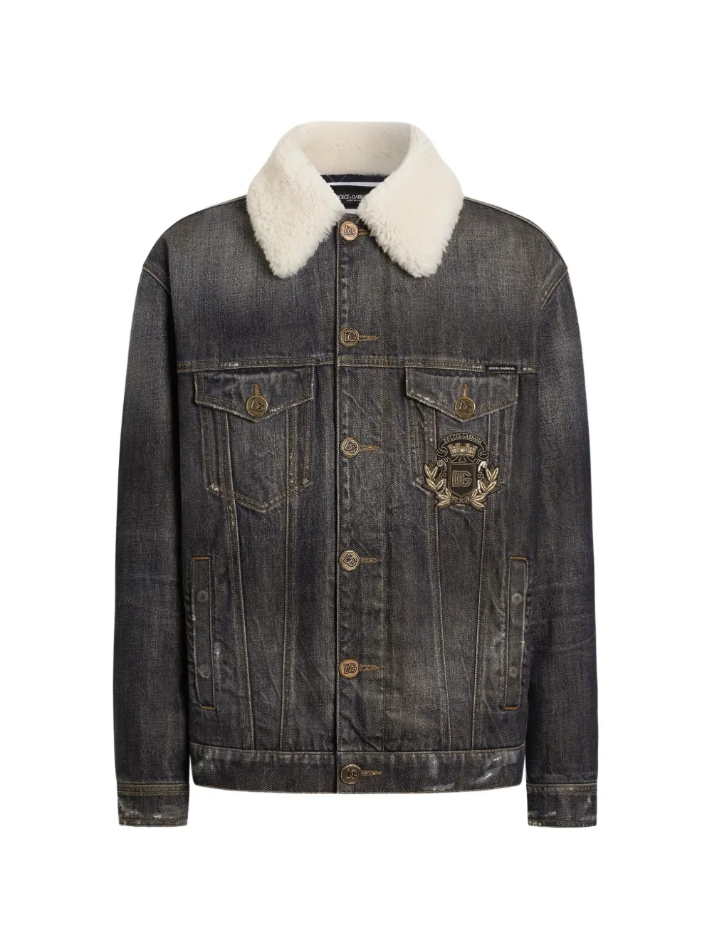 Dolce & Gabbana Giacca denim con applicazione logo - Grigio