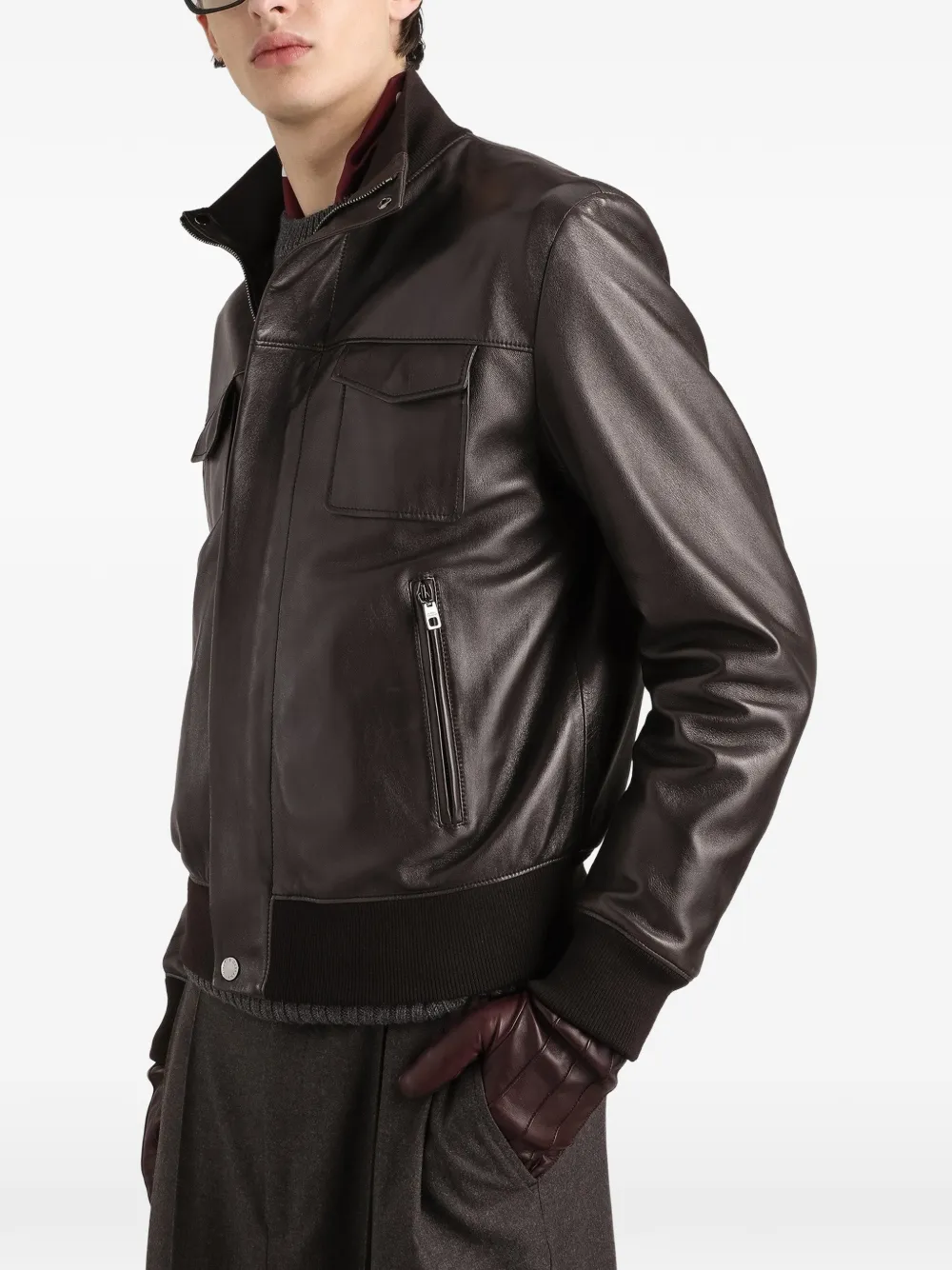 Dolce & Gabbana Leren bomberjack Bruin