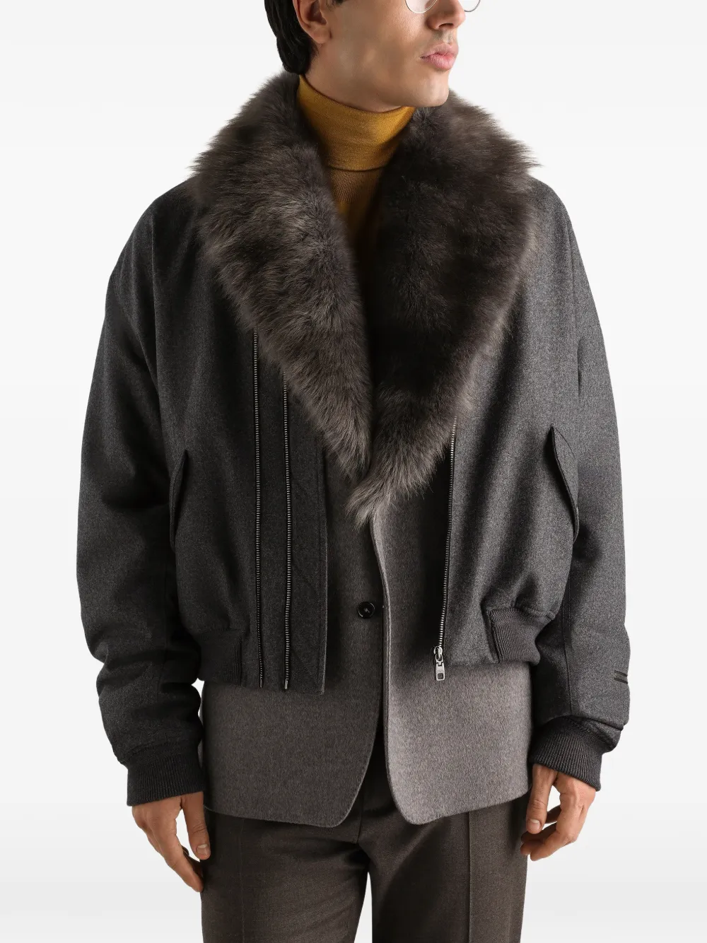 Dolce & Gabbana Gewatteerd bomberjack van wollen flanel Grijs