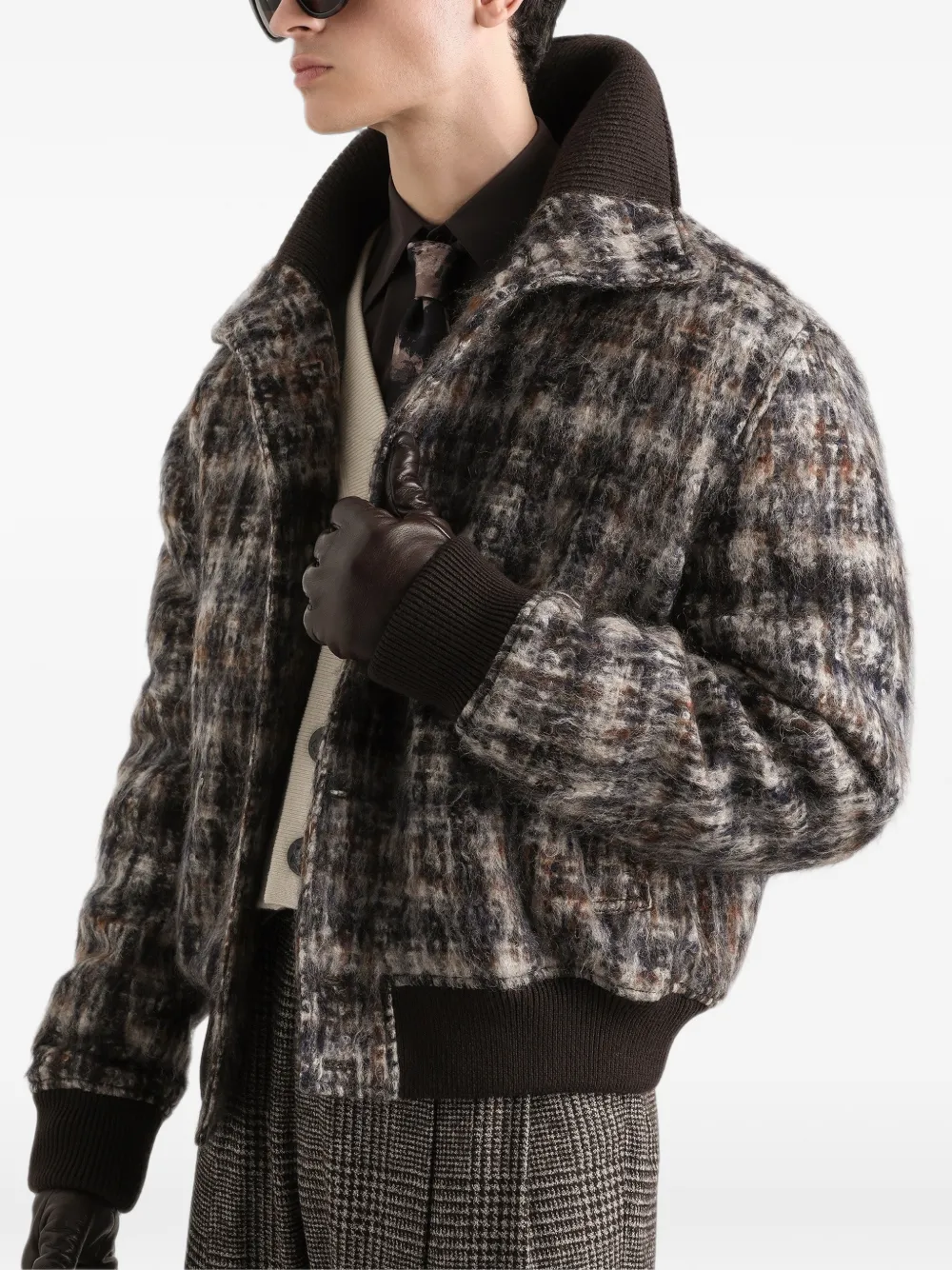 Dolce & Gabbana check-pattern bomber jacket Grijs