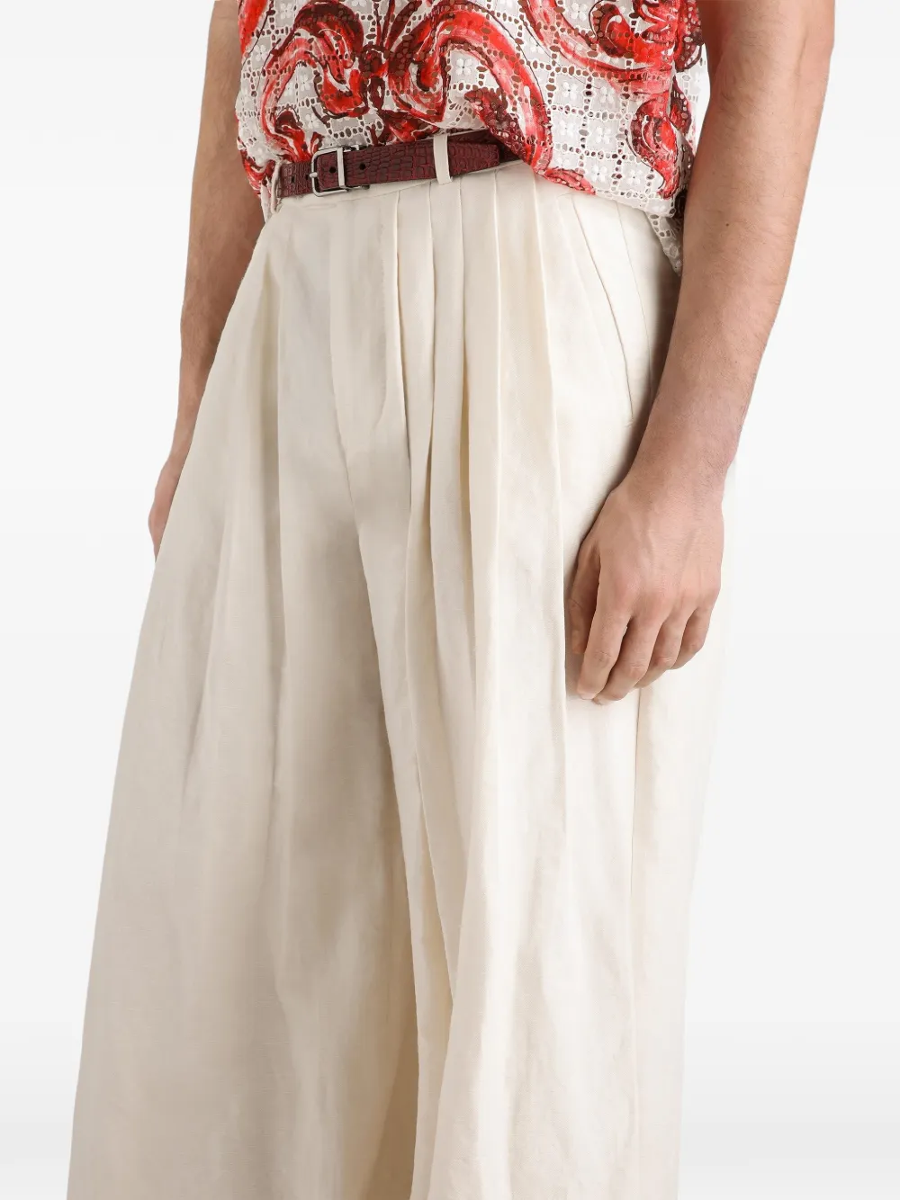 Dolce & Gabbana Katoenen linnen broek met plooien Beige