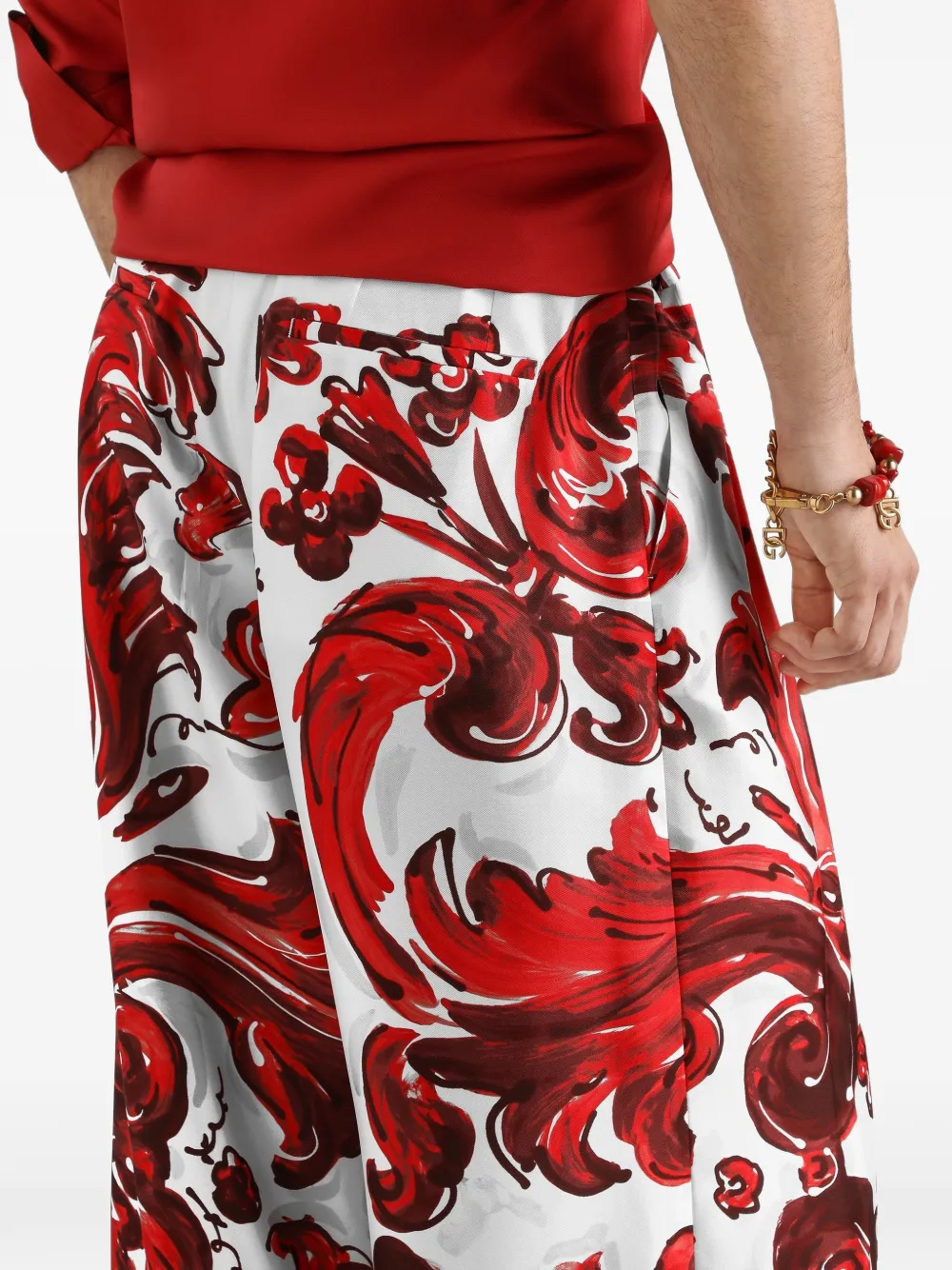 Dolce & Gabbana Zijden twill broek met Majolica-print Wit
