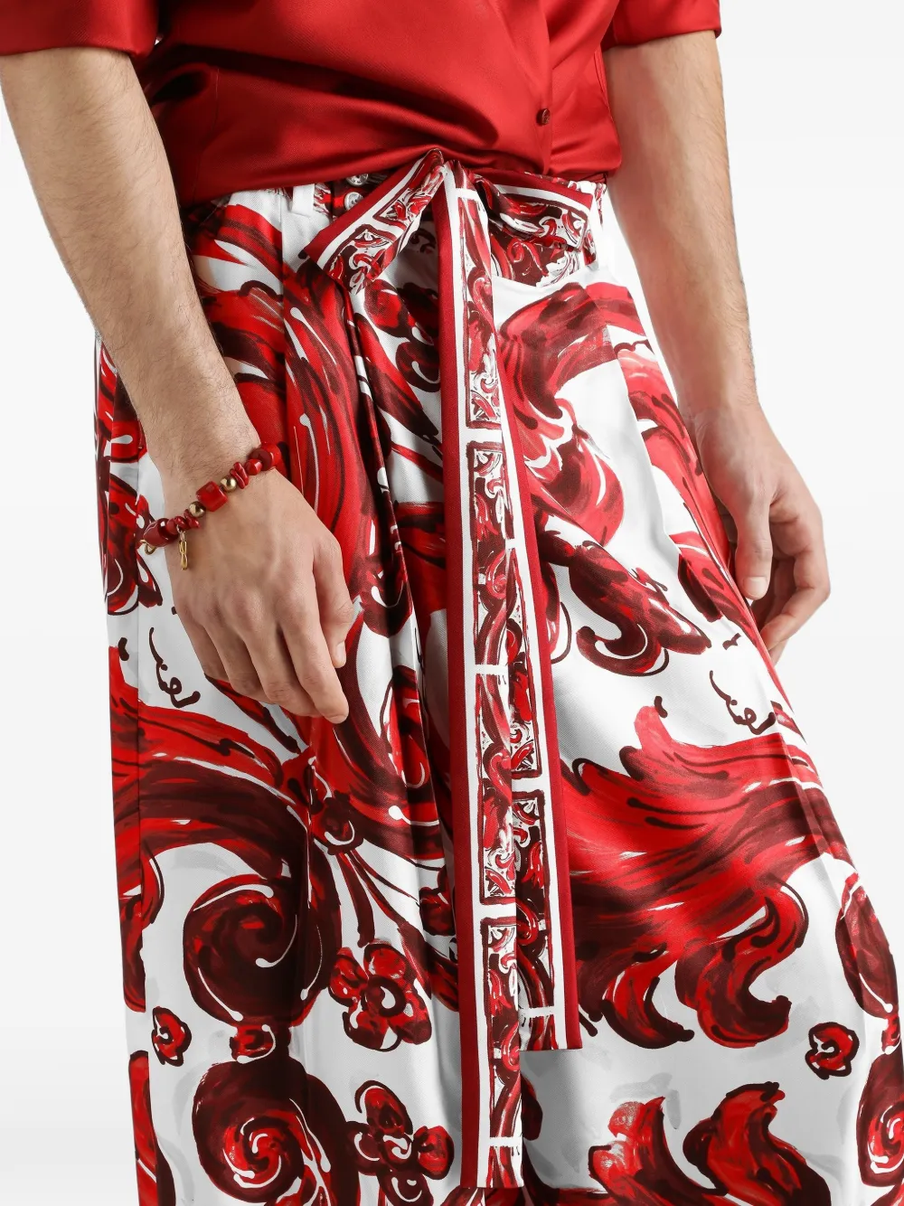 Dolce & Gabbana Zijden twill broek met Majolica-print Wit