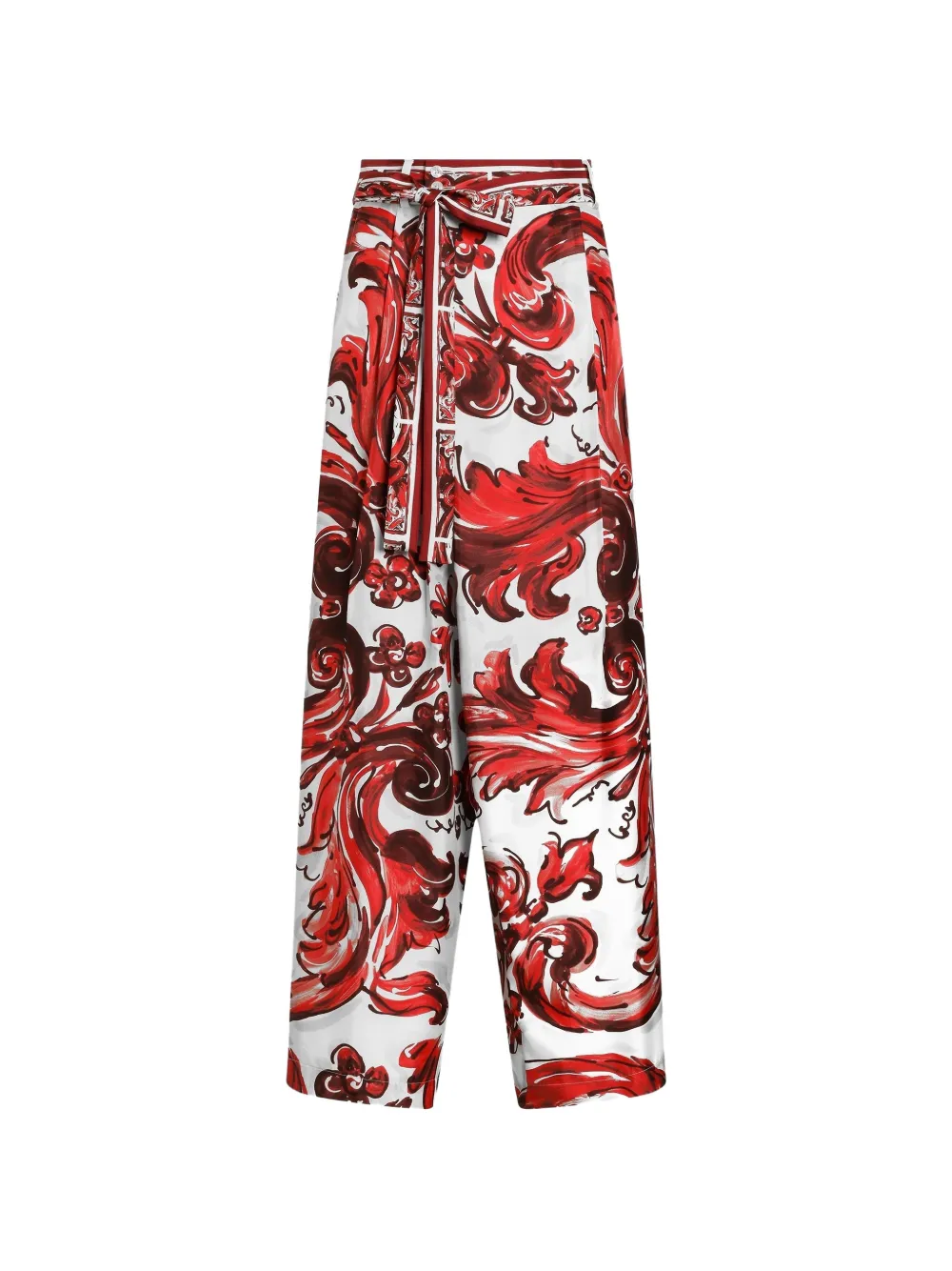 Dolce & Gabbana Hose aus Seidentwill mit Majolica-Print - Weiß