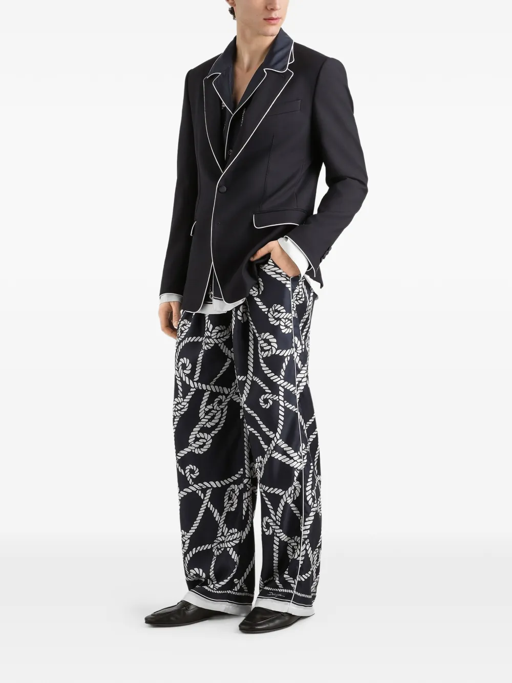 Dolce & Gabbana Zijde-twill vanity broek met Marina-print Blauw