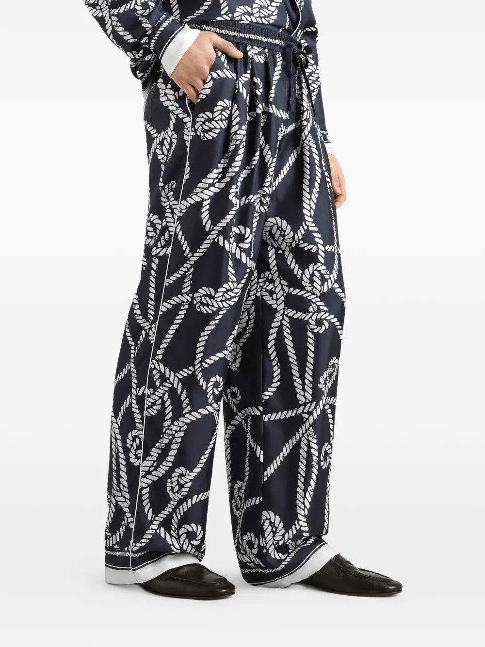 Dolce & Gabbana Zijde-twill vanity broek met Marina-print Blauw