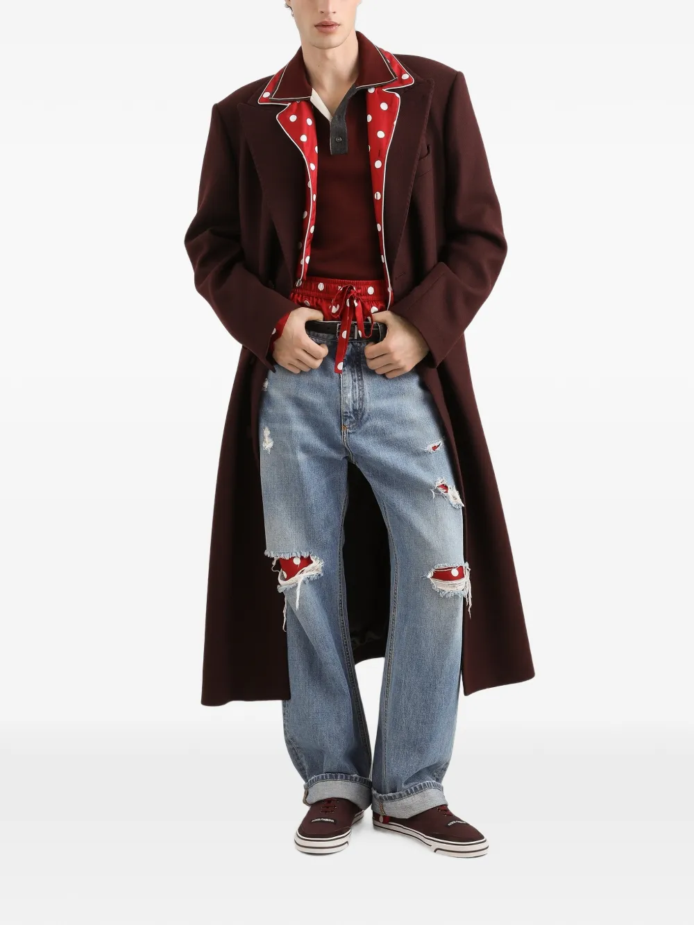 Dolce & Gabbana Zijden twill broek met stippen Rood