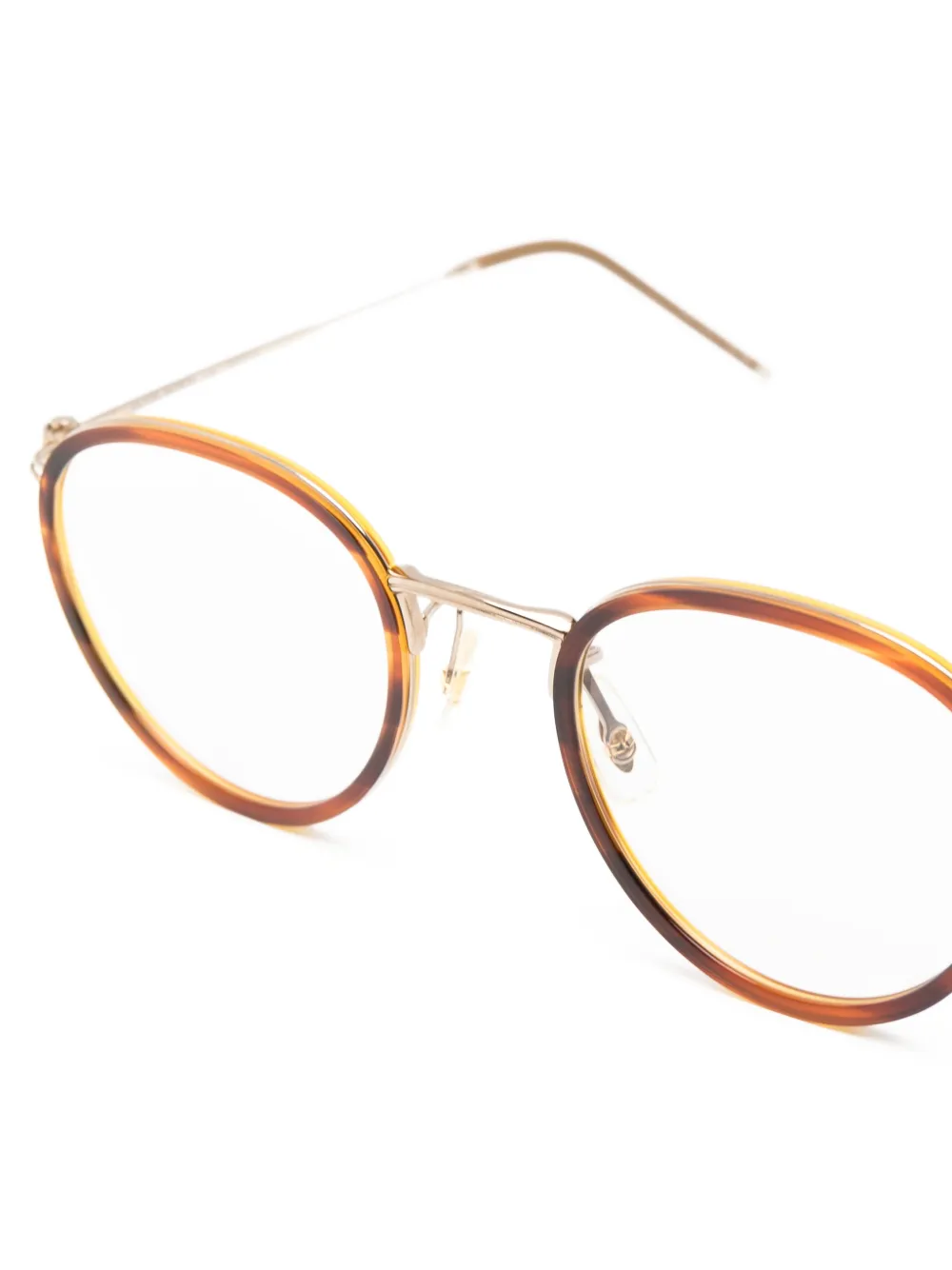 Oliver Peoples Bril met rond montuur en schildpadschild design Bruin