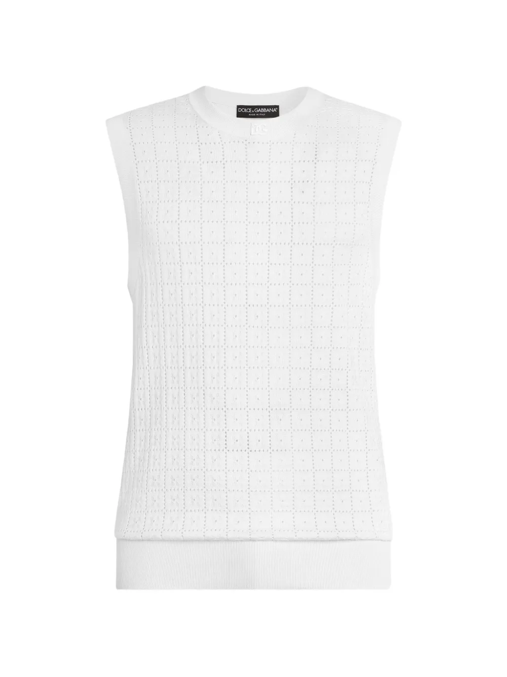 Dolce & Gabbana Maglione in seta con logo ricamato e punto inglese - Bianco