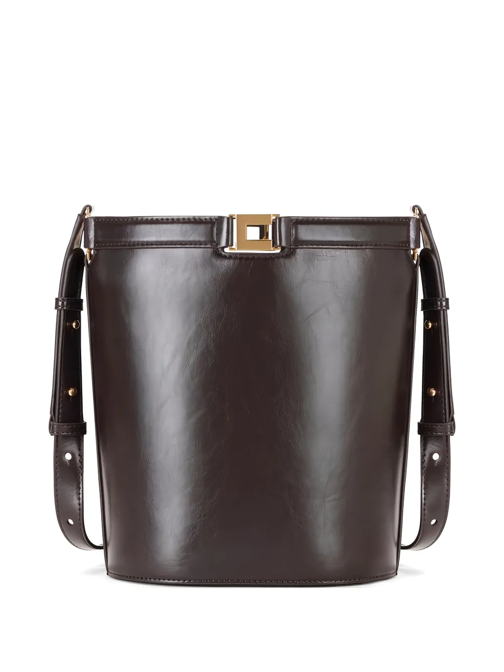 Elisabetta Franchi naplak-effect logo-detail bucket bag - Marrone