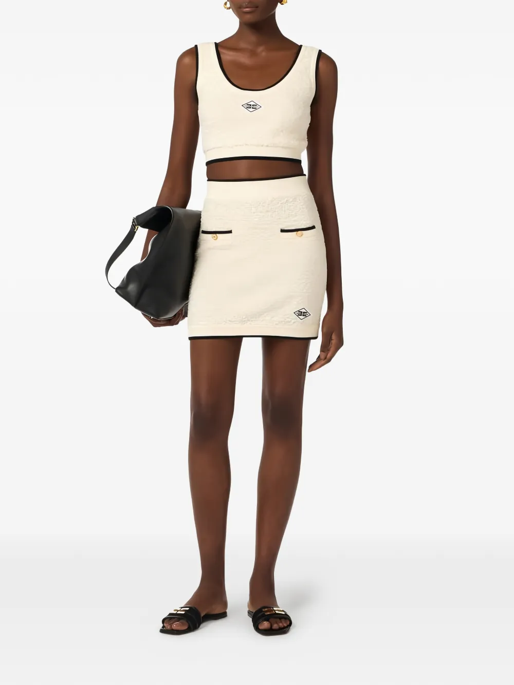Elisabetta Franchi Mini-rok met logodetail Beige