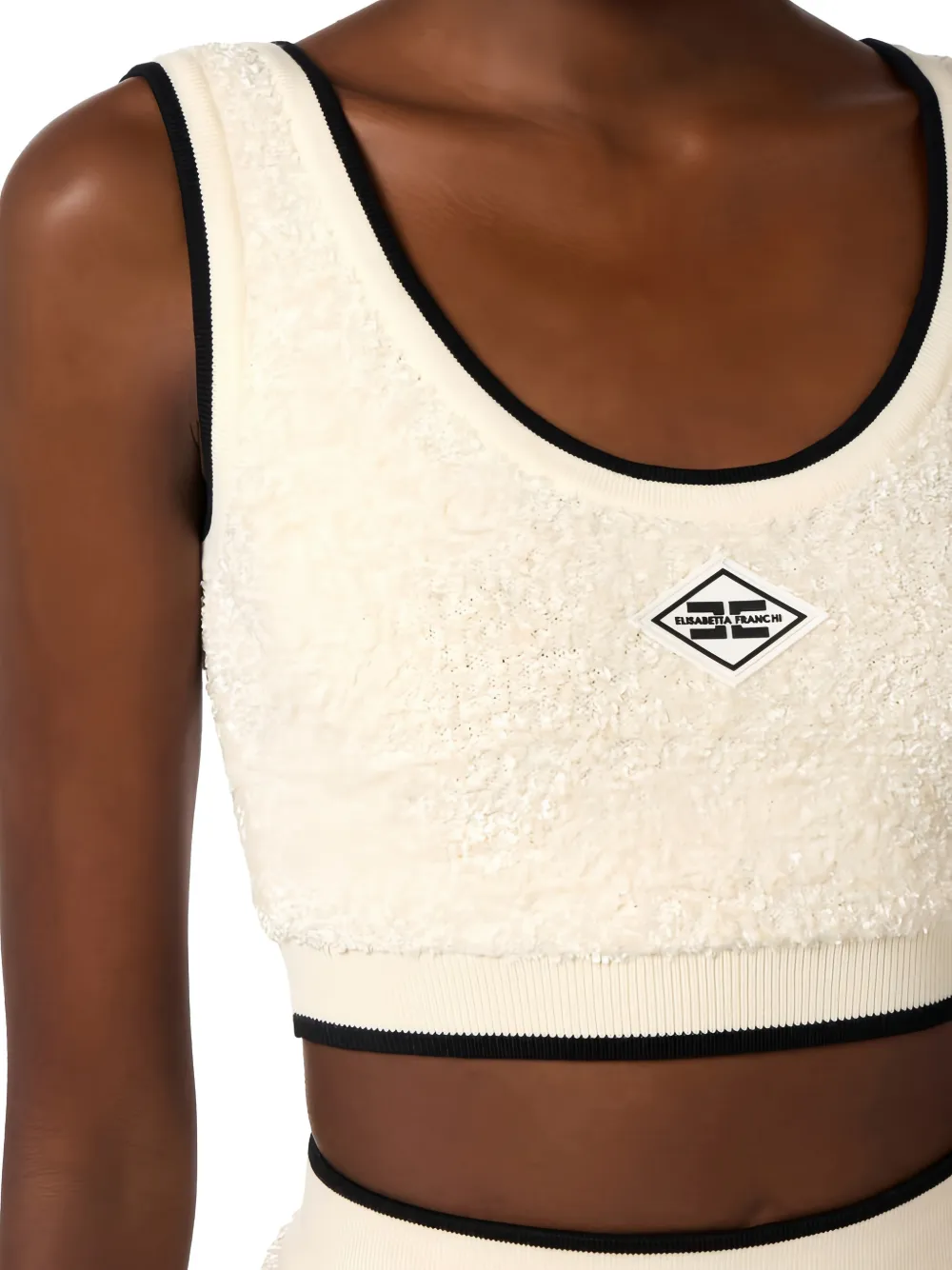 Elisabetta Franchi Bouclé chenille cropped top Beige