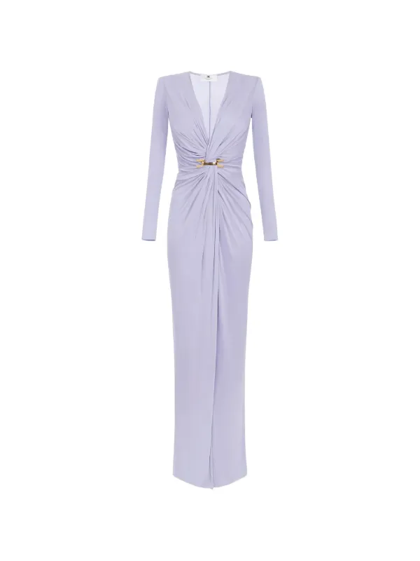elisabetta franchi purple dress Elisabetta Franchi V-neck Draped Maxi Dress | Purple