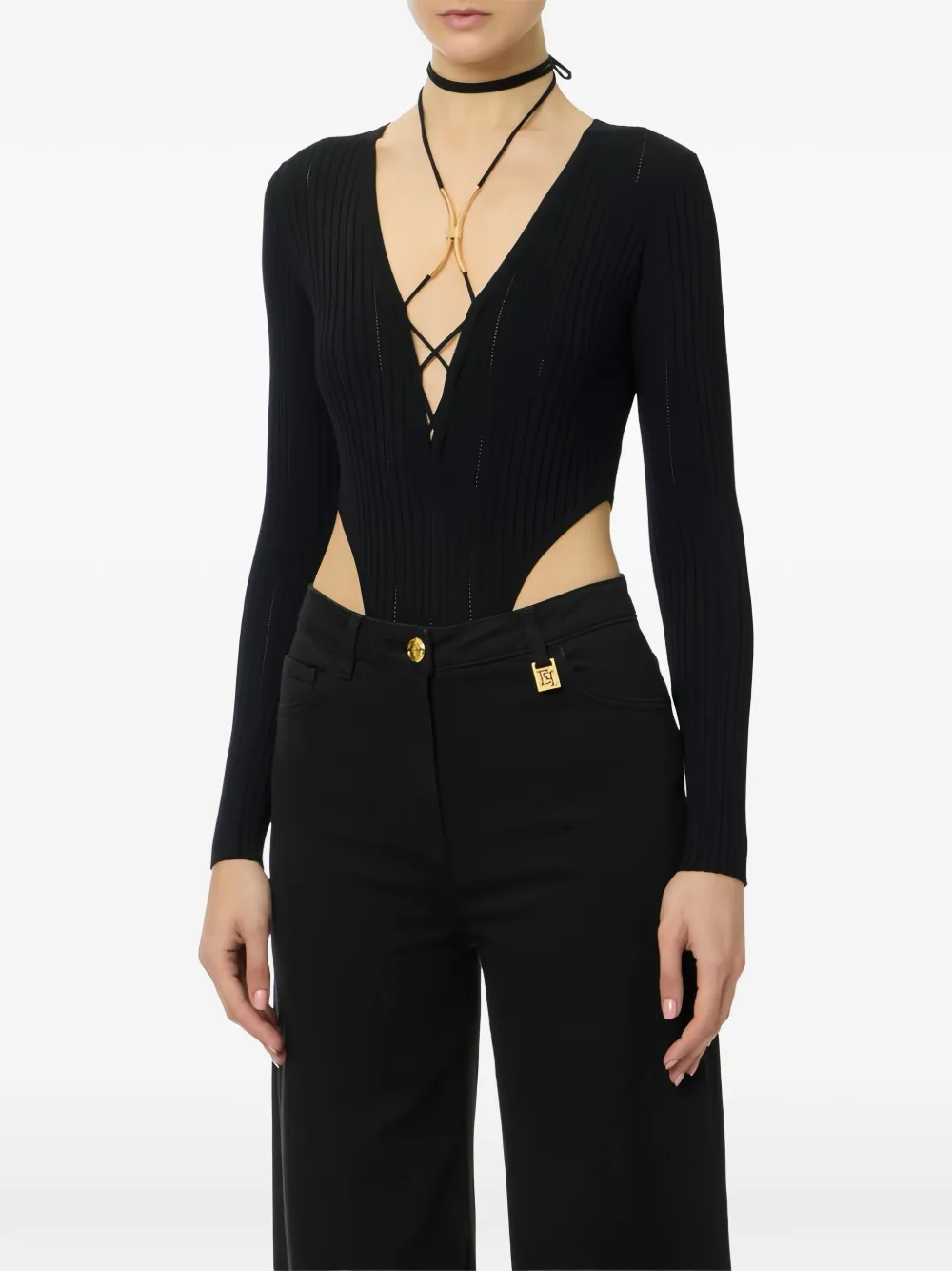 Elisabetta Franchi Gebreide body met verfraaid detail Zwart