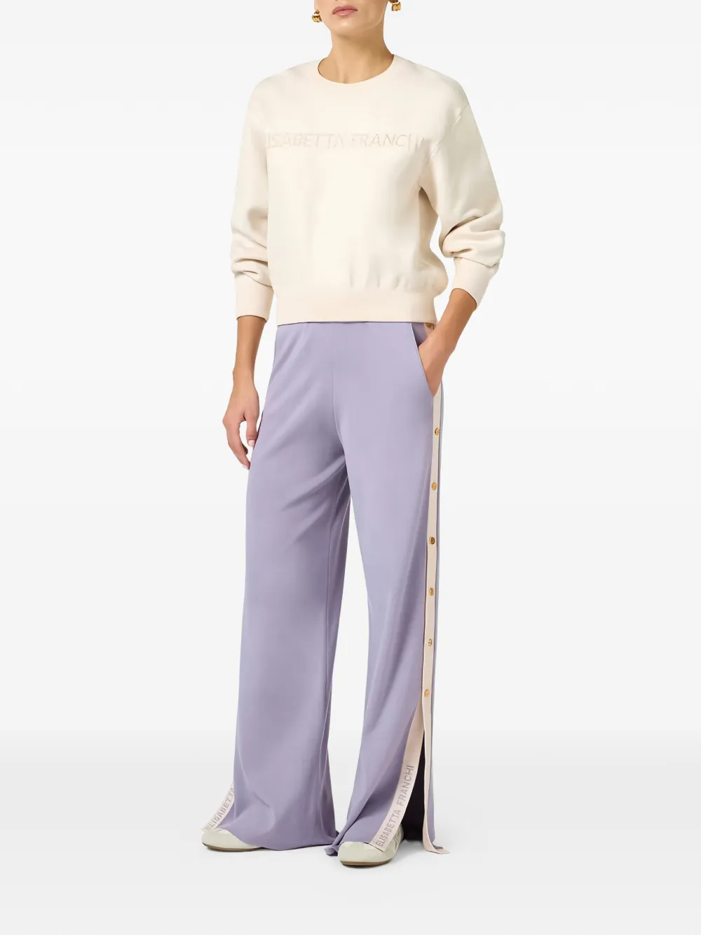 Elisabetta Franchi Gebreide sweater met logo Beige