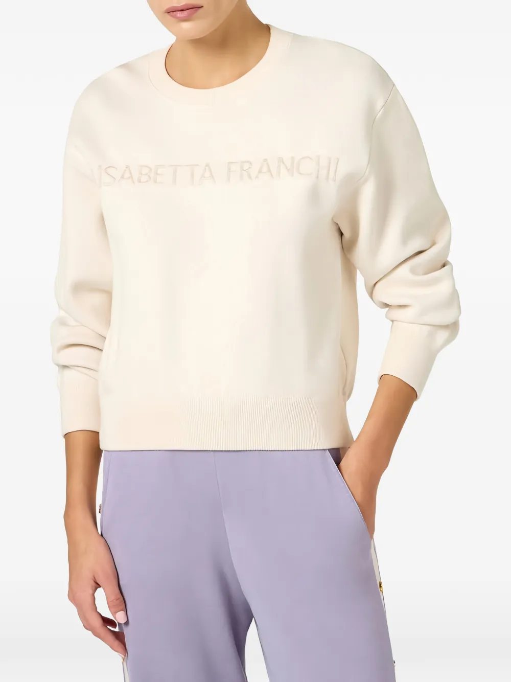 Elisabetta Franchi Gebreide sweater met logo Beige